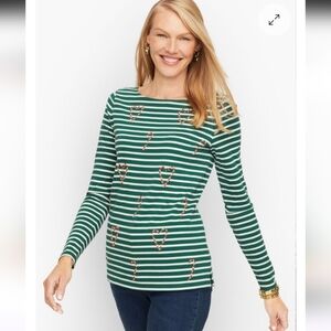 Talbots Beaded Candy Cane Christmas Long Sleeve